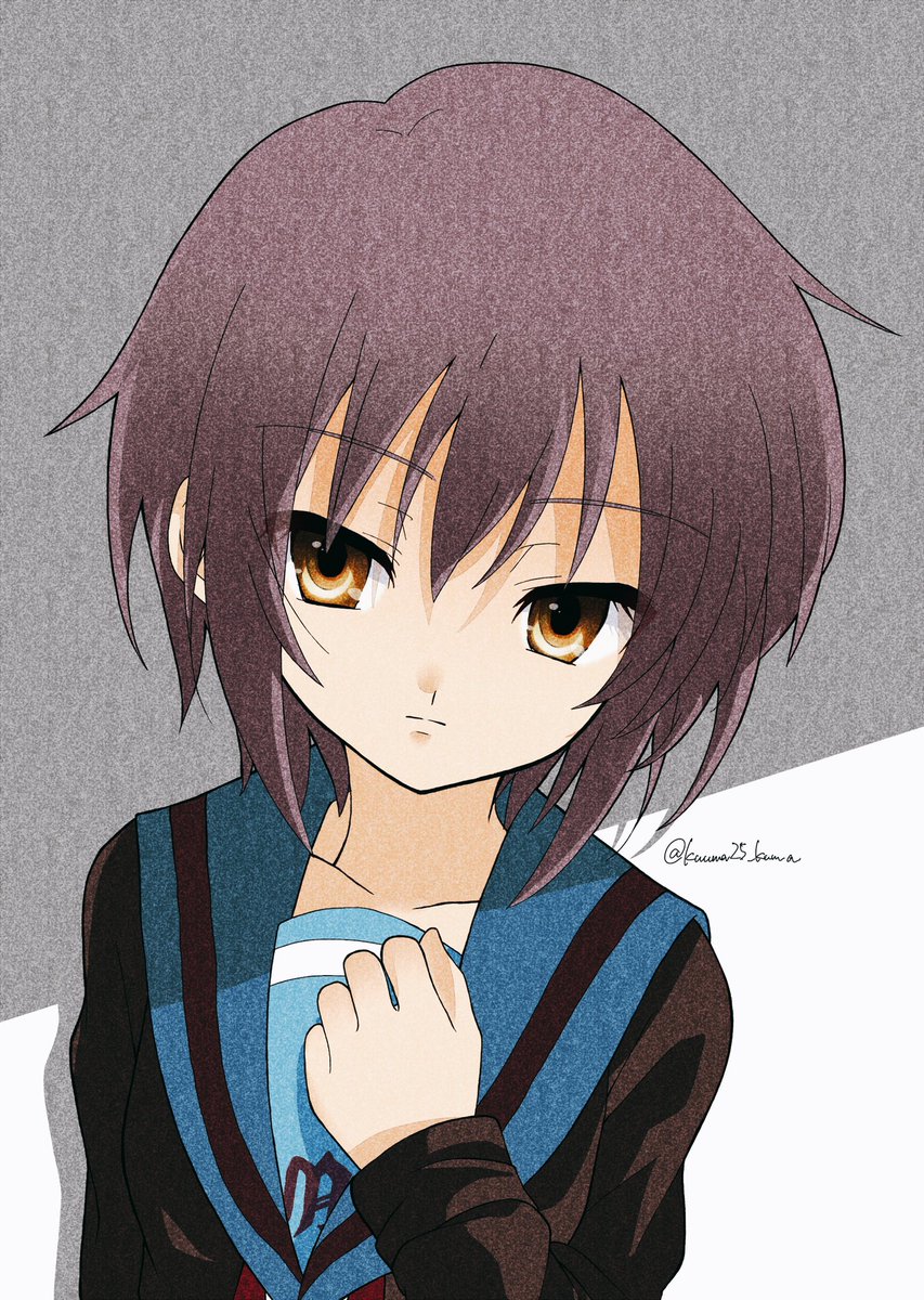 nagato yuki 1girl solo winter uniform kita high school uniform school uniform sailor collar short hair  illustration images