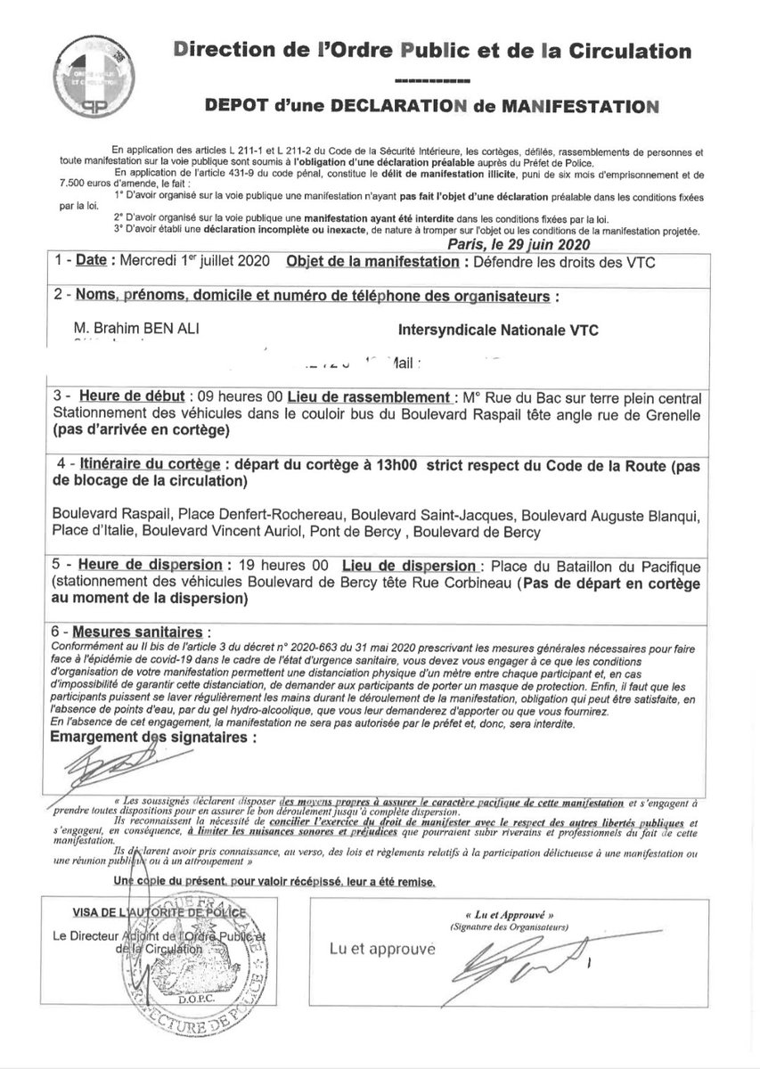 BENALIBrahim20's tweet photo. Bonjour à tous .
Preavis validé par la préfecture .
Mercredi 1 juillet 2020 à 9h boulevard raspail Paris. 
Nous espérons marqué le coup , une deuxième fois . https://t.co/JCZRWjYV33