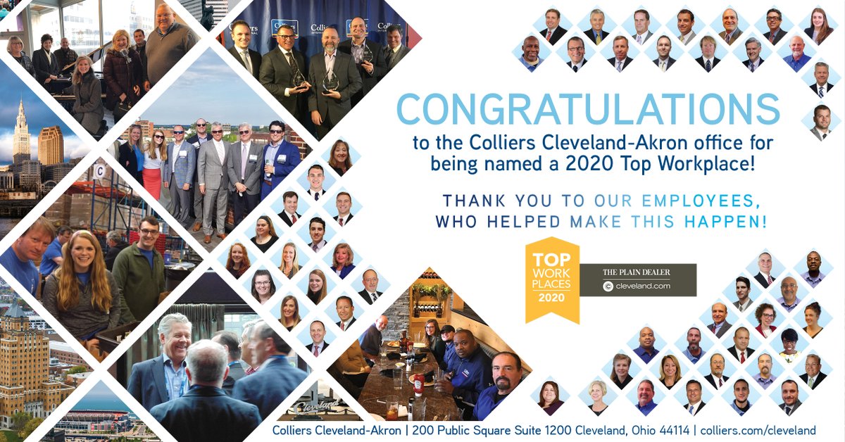 collierscle's tweet photo. Colliers Cleveland-Akron has been named a 2020 #TopWorkplace. Thank to our employees who helped to make this happen! View Press Release https://t.co/x036MDv7q1 #collierscle @topworkplaces #ThePowerOfUs #powerofcolliers https://t.co/AO4xwj5z98