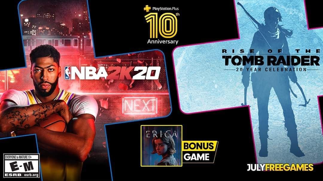 gamerheadcz's tweet photo. PlayStation Plus dnes slaví 10. výročí! 🏆🍾🎉🎂
Sony na oslavu přihazuje další hru ZDARMA do červencového výběru.
Čeká nás Rise of the Tomb Raider: 20 Year Celebration, NBA 2K20 a Erica! 🔥
Hry budou dostupné od úterý 7.7.! 🎮 https://t.co/cEaghsoWfc