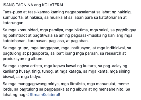 imBLKD's tweet photo. ISANG TAON NA ang #KOLATERAL!

Maraming maraming salamat. 🙇🏾 https://t.co/neXf35Lxli