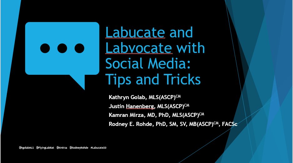 RodneyRohde's tweet photo. Join us - @KGolabMLS @KMirza @flyinglabrat for our @ASCLS #JAM #Labucate20 Session today, 6/29, 1:30PM EST
#WeSaveLivesEveryday in the #MedicalLaboratory #MedLabTwitter #Lab4Life #Labvocate #medlab #SoMe
"Building a social media โbrandโ or following is about relationships...." https://t.co/DyXjtX4Qdz