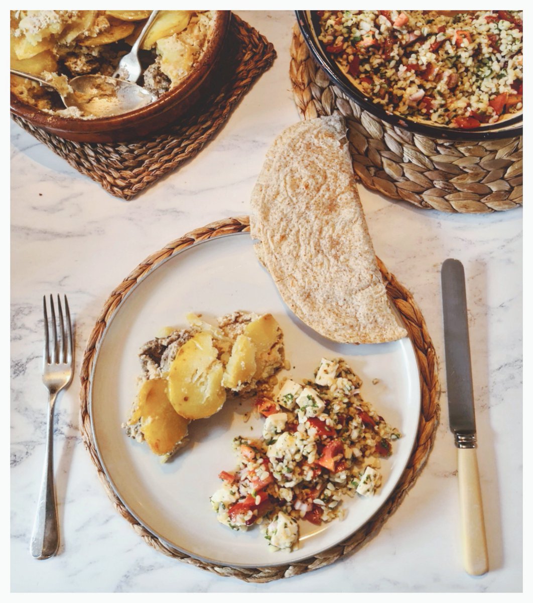 GoodFoodKitchen's tweet image. Where the Middle East meets the Mediterranean and produces a bulgur salad with feta and crushed potatoes and aubergine. #vegetarian cooking #tastymorsels