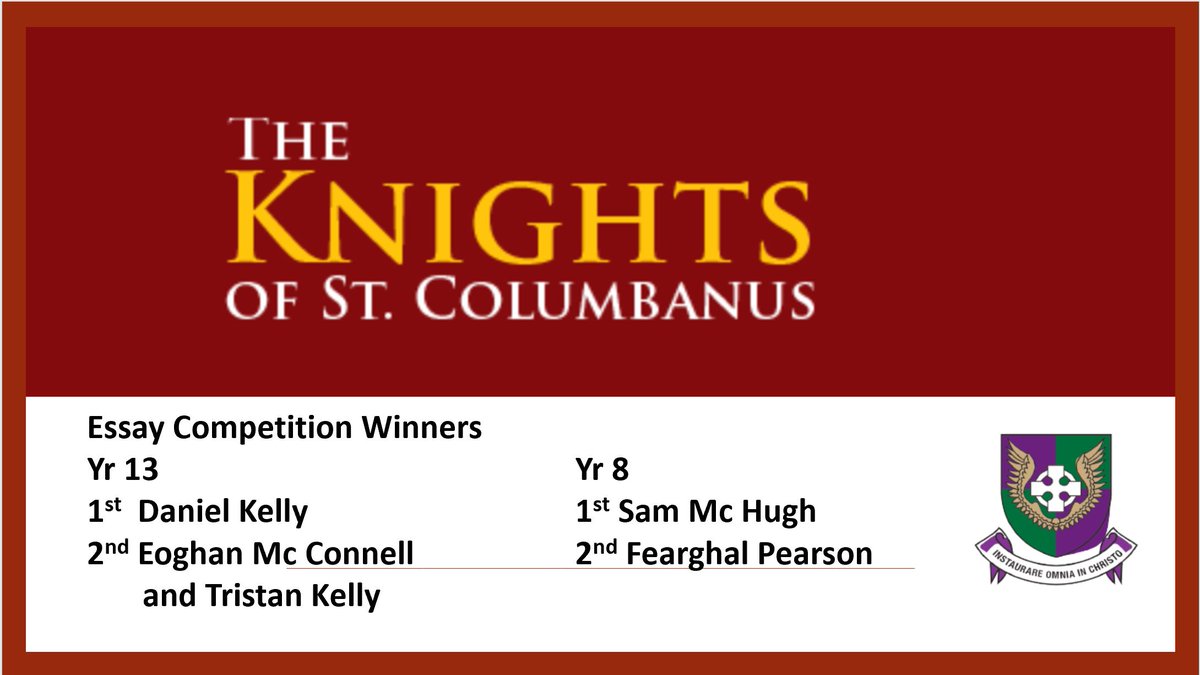cbsomagh's tweet image. Knights of Columbanus ran an essay writing competition during lockdown. Well done to all our Year 8 and Year 13 pupils who took part. We are very proud of your efforts.