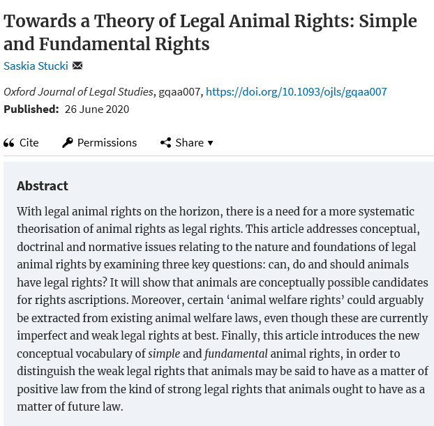 MPILheidelberg's tweet photo. The article “Towards a Theory of Legal Animal Rights: Simple and Fundamental Rights” by #MPILS @Saskia_Stuck is now available open access in the Oxford Journal of Legal Studies: https://t.co/mmm6gYjaiL https://t.co/rotPMxbpBa