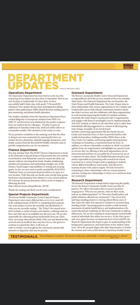 MariaAnache's tweet photo. So proud of all the hard work our clinic members have shown in our newly reopened RCHC clinic! Check out the latest edition of our student written newsletter, The Ticker! https://t.co/2oIjKwwJTC