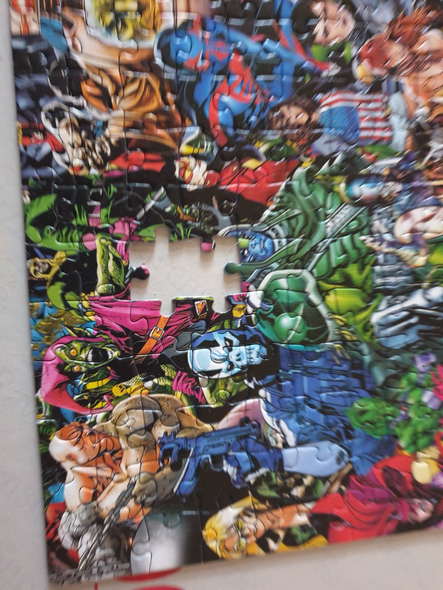 KatSlyper's tweet photo. @ClementoniToys absolutely gutted, spent the rainy weekend doing the Marvel Impossible Puzzle only to find 2 adjoining pieces missing!! https://t.co/mij0P29t2y