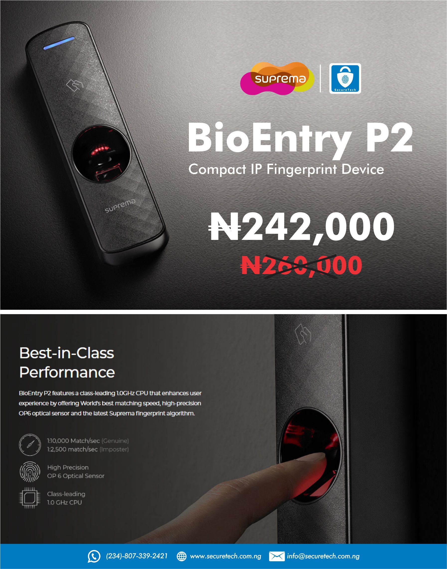 Compact IP Fingerprint Reader - BioEntry P2