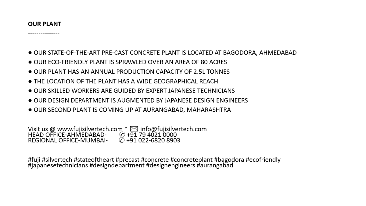 Fuji_Silvertech's tweet photo. #fuji #silvertech #stateoftheart #precast #concrete #concreteplant #bagodora #ecofriendly #japanesetechnicians #designdepartment #designengineers #aurangabad https://t.co/VEskvZtnyc