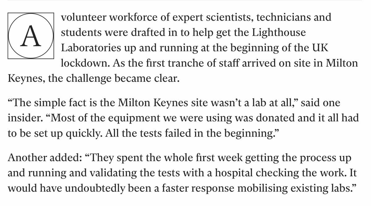 It gets worse.They relied on volunteers! Students, not realising there were supporting commercial companies, volunteering as they expected to learn RT-PCR testing set to opening thousands and thousands of test bags, day after day.No wonder they felt exploited.