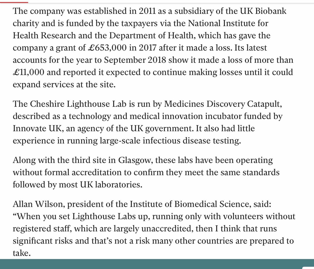 The other, in Cheshire, Medicines Discovery Catapult Ltd, funded largely by Innovate UK , a Gov Funded Agency.A third in GlasgowNONE WERE ACCREDITED. NONE EXPERIENCED IN LARGE SCALE PUBLIC HEALTH REPORTING.This is absolutely ludicrous. Madness.