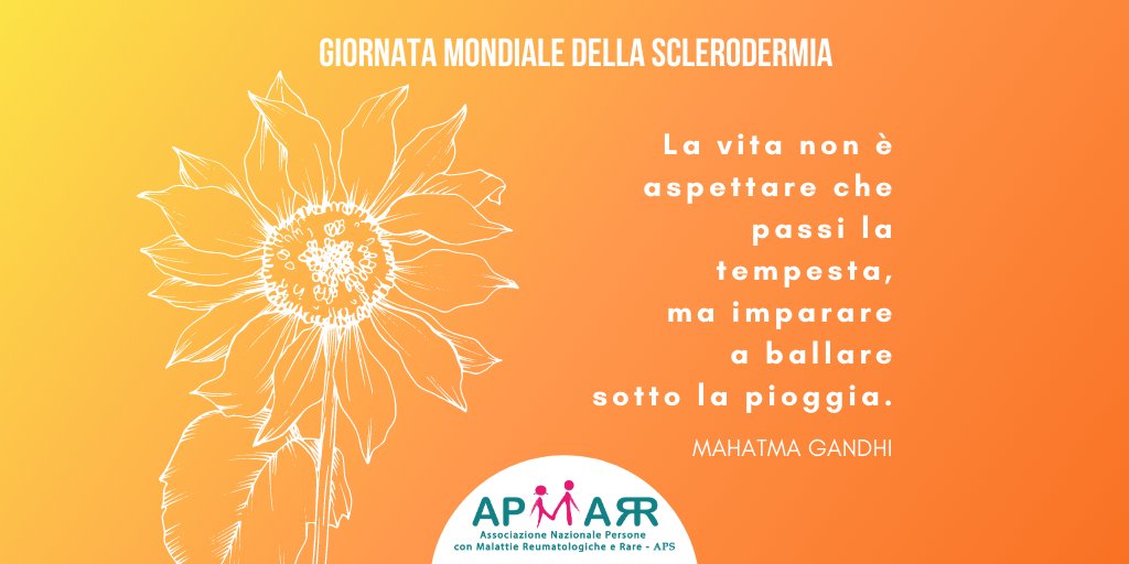 APMARR_ITALIA's tweet photo. 🌻 Nella #GiornataMondialeDellaSclerodermia, ricorda: non sei solo. La @Fscleroderma, di cui #APMARR è membro, unisce 28 associazioni in 22 paesi, per supportare chi convive con questa rara malattia reumatica. 👉🏻 https://t.co/yj5pMXTDzv
#sclerosmile #protectyourselftoprotectus https://t.co/kgmDNG7xBo
