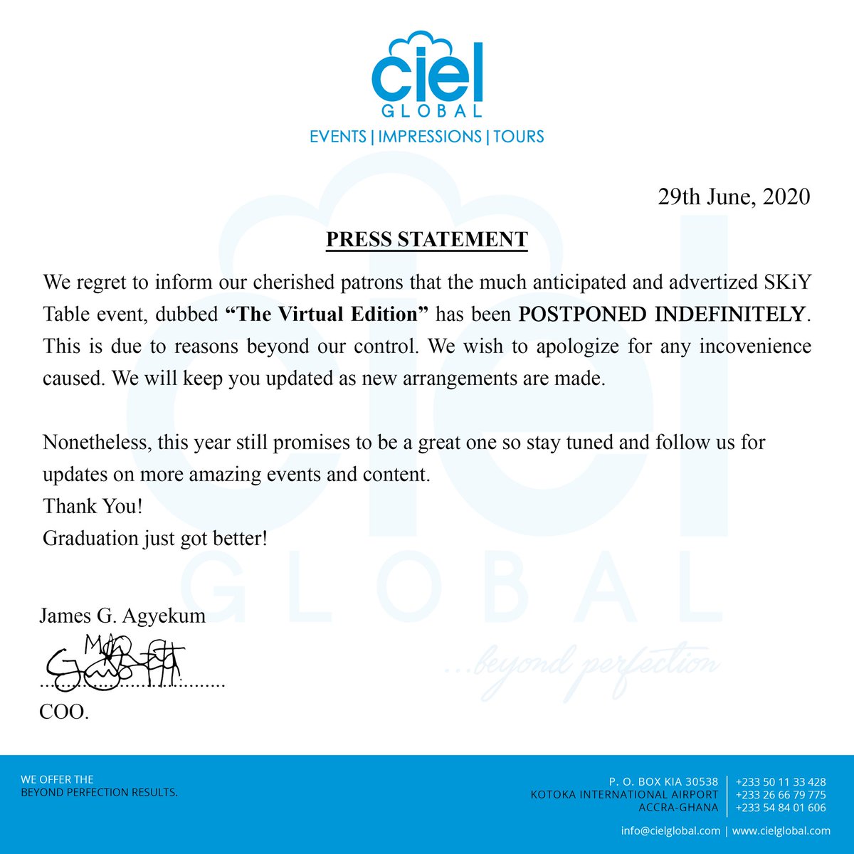SKiYTable's tweet photo. Press Statement #SKiYTable #TheVirtualEdition #ClassOf2020 https://t.co/FDFf0hI6Tl