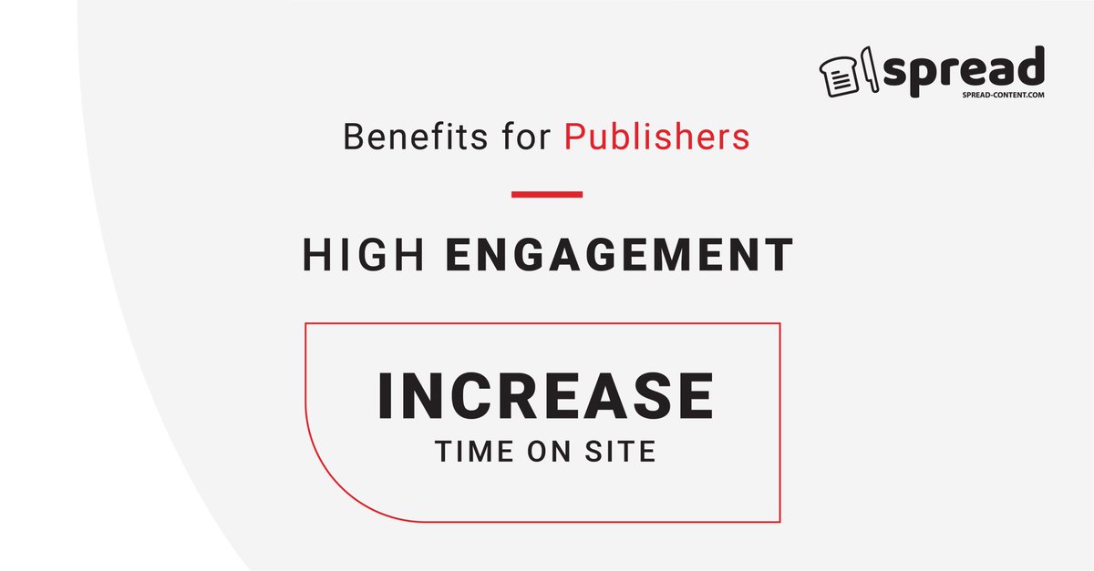 sprdcontent's tweet photo. One of the main reasons why publishers should go for Spread? HIGH ENGAGEMENT ๐ฅ
And high engagement will result in an increase in time on site! #spreadcontent #nativeads #contentmarketing #performance #Advertising #engagement #Audiences https://t.co/zhgcN3wIsu