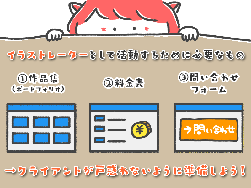 先日、憧れのイラストレーターさん達とzoom飲み会させていただいたんですが、その時に「いい作品作れる人やのに、窓口がないからどこに連絡したらいいかわからんくて」って話がでて。
確かにスキルの話は学べるけど、ポートフォリオや問い合わせフォームって意外と雑だったりするよね…と。 https://t.co/AZJeNERcVc