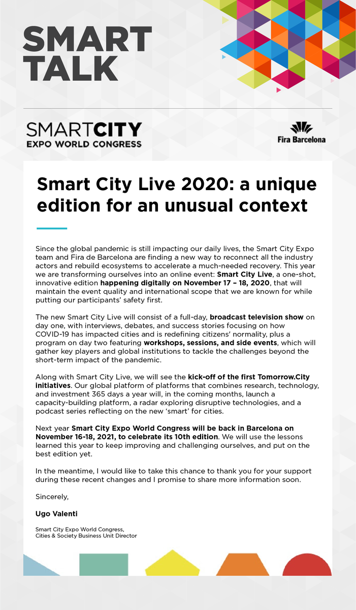 Smart_LiveTalks's tweet photo. No te pierdas Smart City Live: Una edición única para un contexto inusual, 17 y 18 de Noviembre 2020.

¿cómo el COVID-19 impactó las ciudades y está redefiniendo la nueva normalidad de los ciudadanos?

#SCEWC20 #SCEBA #smarttalk #smarttalklatam #smartcities #ciudadesinteligentes https://t.co/3TO9f9C11G