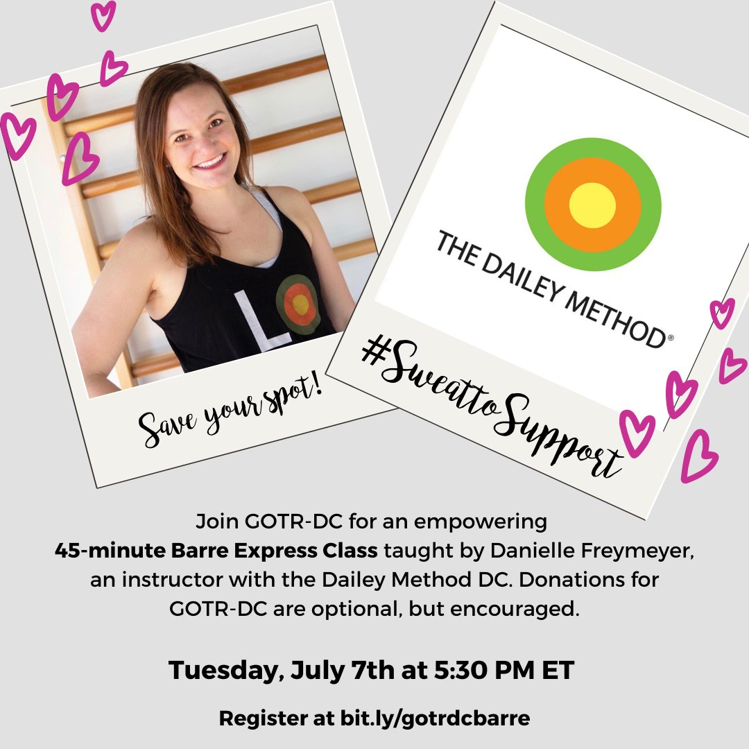 GOTRDC's tweet photo. Use your next sweat sesh to support girls in DC and Prince George's County! Join us for a 45-Minute Barre Express Class taught by Danielle, an instructor with The Dailey Method DC! Register at https://t.co/SbzQU95VNX!
#SweattoSupport #Barre #GOTRDC https://t.co/F9tLNHpCUf