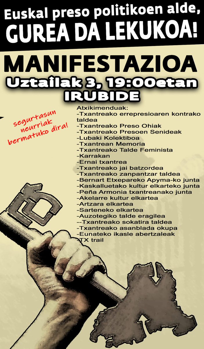 Uztailaren 3rako Txantreako eragile ezberdinek deitu duten manifestaziorako deialdia  eta eragileen zerrenda.👇👇👇

<a href="/AhotsaInfo/">Ahotsa.info</a> <a href="/LaHaineInfo/">La Haine</a> <a href="/TxAuzolan/">Txantrean Auzolan</a> <a href="/Eguzki_Irratia/">Eguzki Irratia</a> <a href="/eztandatx/">Eztanda!</a> 
youtu.be/sm1ll72sky4