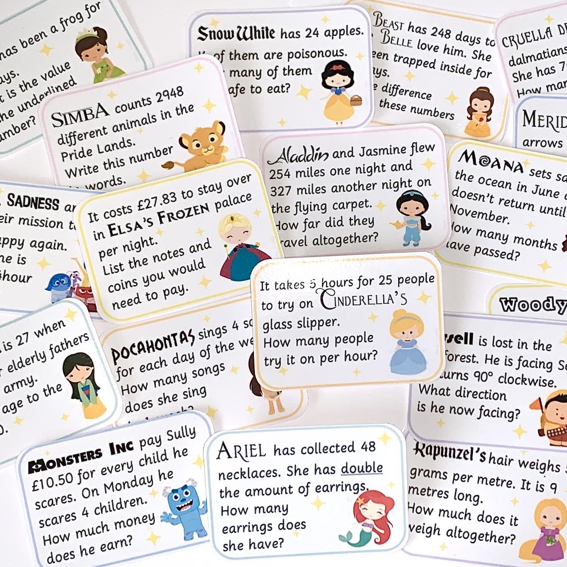 MissS_Says's tweet photo. Disney Themed Maths Challenge Cards✨ I made some maths challenge cards that cover most topics for First Level P2-P4 level/lower KS2 #edutwitter #maths https://t.co/2UgFih933J https://t.co/SBN7UKxleY
