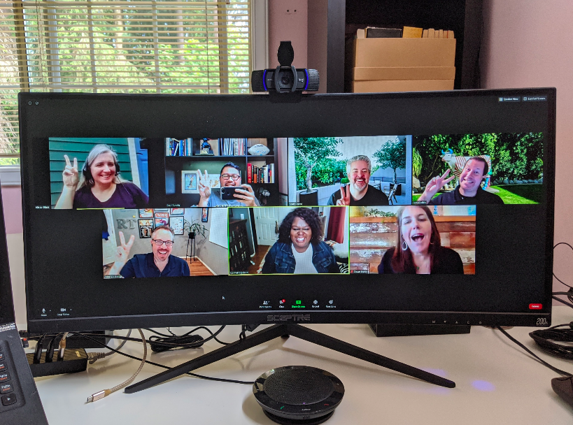 Yep, this is pretty much how we roll <a href="/RecruitToolbox/">Recruiting Toolbox</a> . @paulbunda makes us do something cool, <a href="/peopleshark/">Carmen Hudson</a> laughs, and I'm talking. #futureofwork #zoommeeting <a href="/vlastelica/">John Vlastelica</a> <a href="/bengotkin/">Ben Gotkin</a> #collaboration #talentacquisition #HR #nextnormal