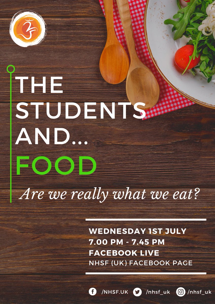 nhsf_uk's tweet photo. 'Are we really what we eat?'

⏰ Wednesday 7pm (1st July)
🌐 Facebook Live - https://t.co/OAQ0O6wPyx

This week on #WisdomWednesdays, join us as we explore food and its impact on our lives. More information coming soon👀

#DistancingDharmically #TheStudentsAnd #Vegetarian #Vegan https://t.co/yFdtKrbLcQ