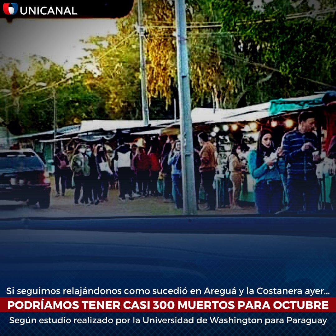 😱 270 MUERTOS PARA OCTUBRE.

Esa fue la proyección del Institute for Health Metrics &amp; Evaluation (IHME), de la Universidad de Washington, para Paraguay.

⚠️Esto SI NO SE TOMA EN SERIO al #COVID_19, publicó en sus redes el viceministro Juan Carlos Portillo.

#CoronavirusPy🇵🇾