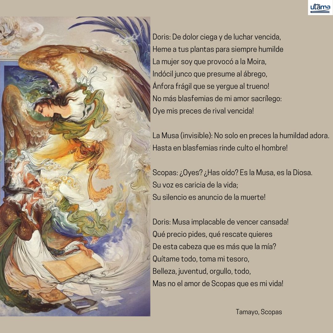 ComunidadUtama's tweet photo. CONTINUAMOS con #Scopas de #FranzTamayo. La aparición de la Musa atemoriza a Doris, pues no quiere perder a su amado Scopas #Libertad #LiteraturaBoliviana #TragediaLirica #Utama #TiempodeCuarentena #MahmudFarshchian https://t.co/h1Ov5FZcAP