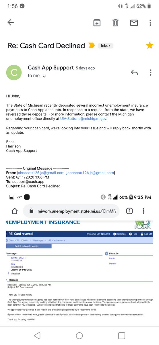 harlock162's tweet photo. @CashSupport this is fake uia is saying that adress is not affiliated with anyone in the state of Michigan. Where the fuck is my money????!!!! https://t.co/OIsNKnX30O