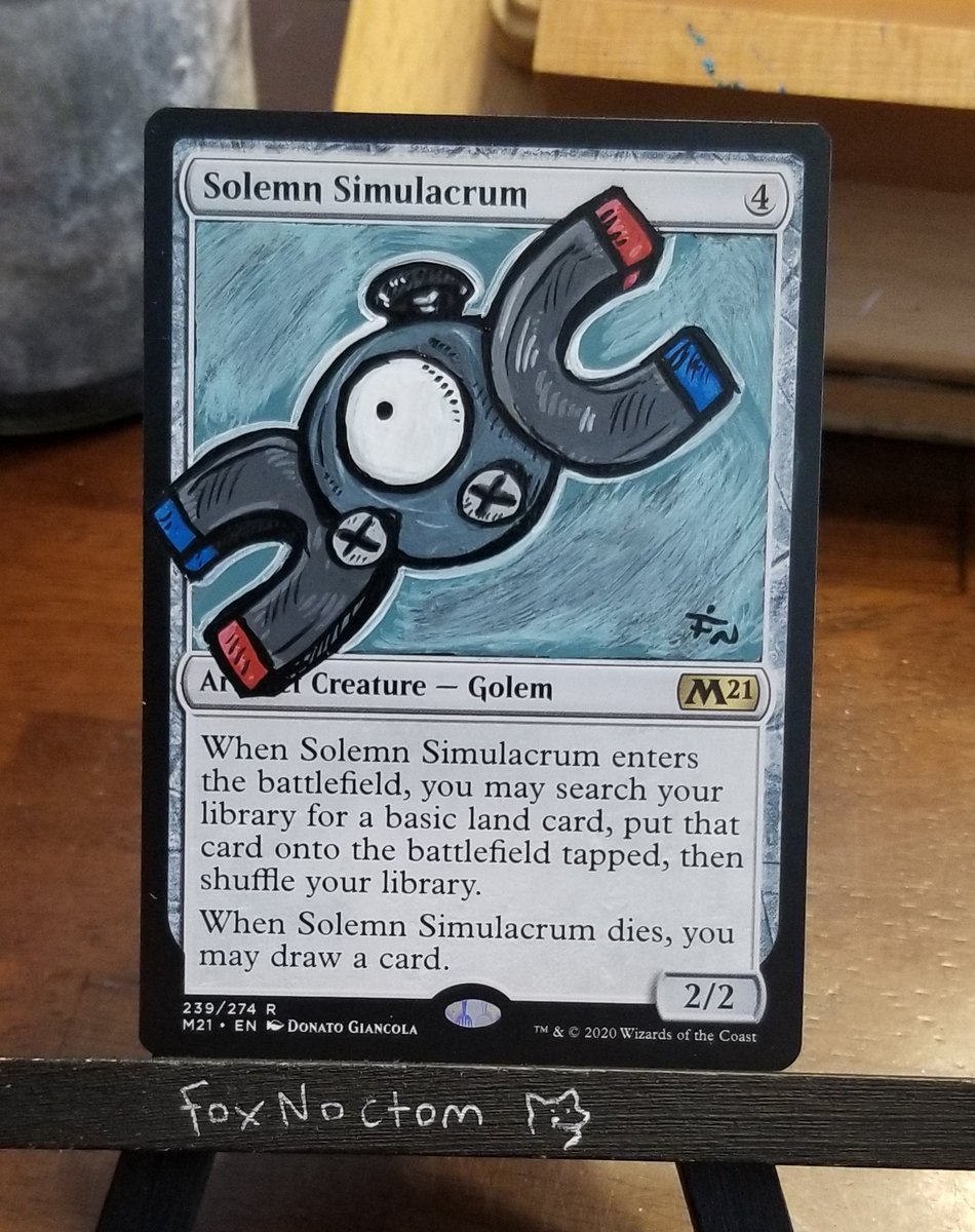 FoxNoctom's tweet photo. Thanks to #MTGM21 I have a plethora of solemns, thankfully I got lots of ideas for alters of em! Heres a lonly magnamite who needs a friend 8) #mtg #mtgalter #EDH #mtgart #mtgcommunity #pokemon #magnamite https://t.co/T186oFrkGO