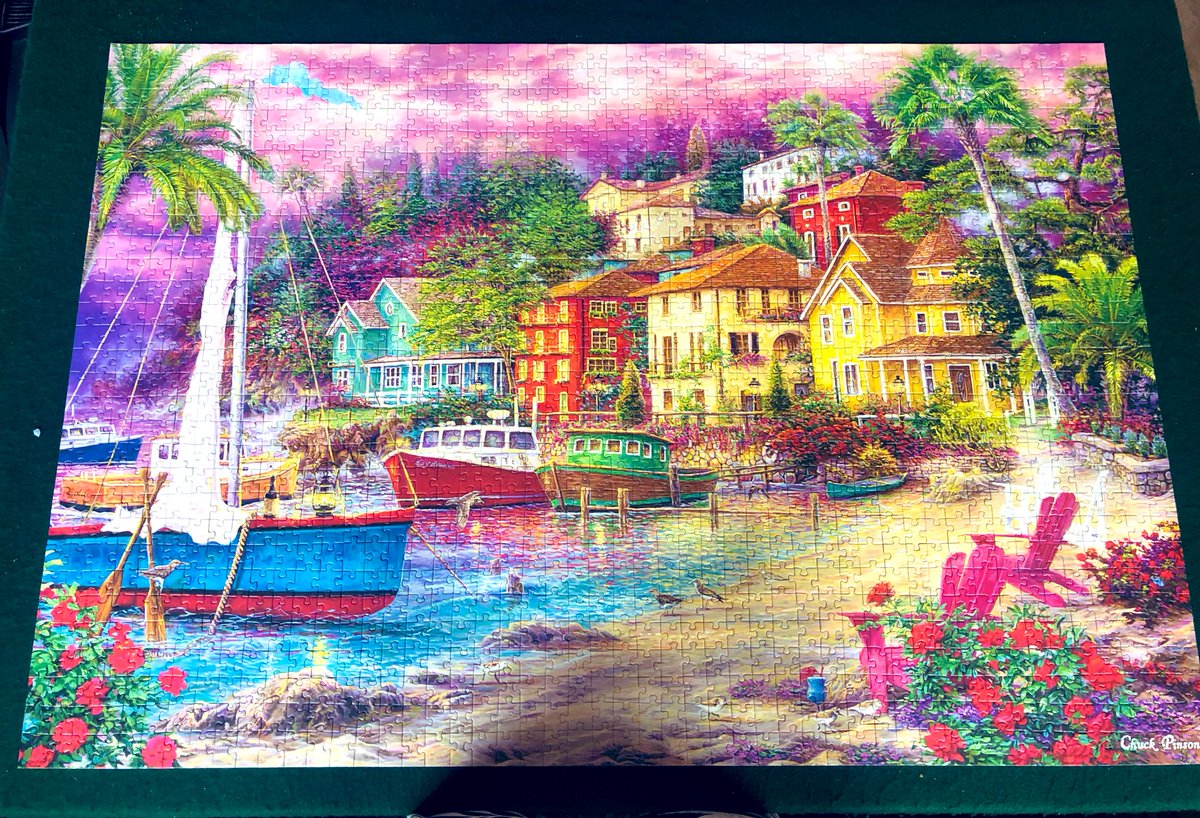 cathrynanne24's tweet photo. Another #lockdownpuzzle complete! This one was a challenge at 1500 pieces. I love the picture so much I won’t want to break it up! I completed this at the same time as my puzzle twin @sam_carrington1 Still can’t believe we bought the same puzzles at the same time 😂 #jigsawpuzzle https://t.co/5tWwiw01zr
