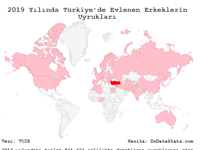 DrDataStats's tweet photo. 2019 yılında Türkiye'deki #evlilik sayısı 541.424.
İyi de #damatlar hangi ülkelerden;
536.844'ü #Türkiye Cumhuriyeti vatandaşı
1.418'i #Almanya'dan
752'si #Suriye'den
...
47'si #Güney Kore'den
19'u #Hindistan'dan
18'i #Nijerya'dan
İnteraktif harita: https://t.co/KDi1rMV4Qj https://t.co/y2U18EGGnU