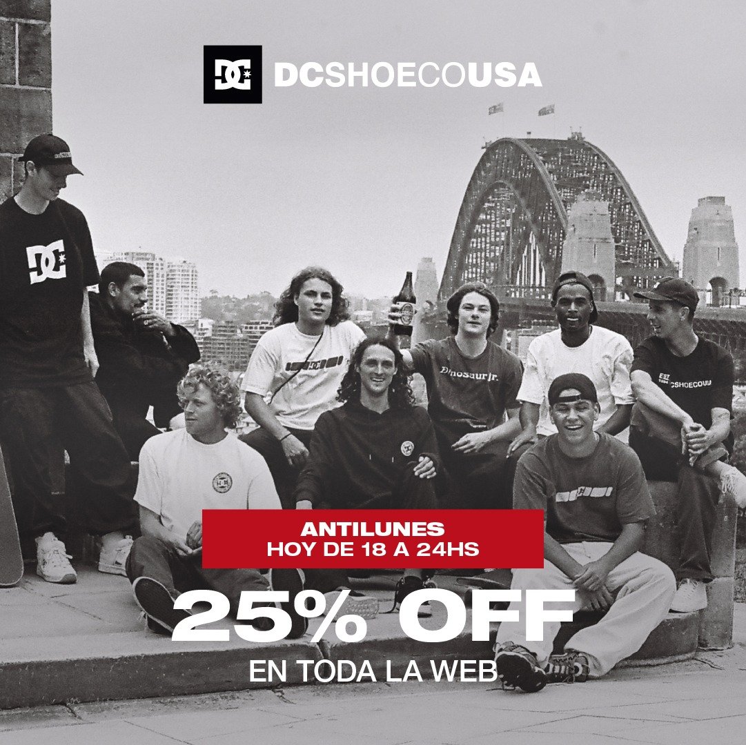 Hoy ANTI LUNES de 18 a 24hs. 25% OFF en toda la web en indumentaria urbana, calzado, accesorios y nuevas colecciones!!!🔥💣 👟👕👖🎒 Promo no acumulable con otras promociones. No incluye SNOW.
👉dcshoes.com.ar