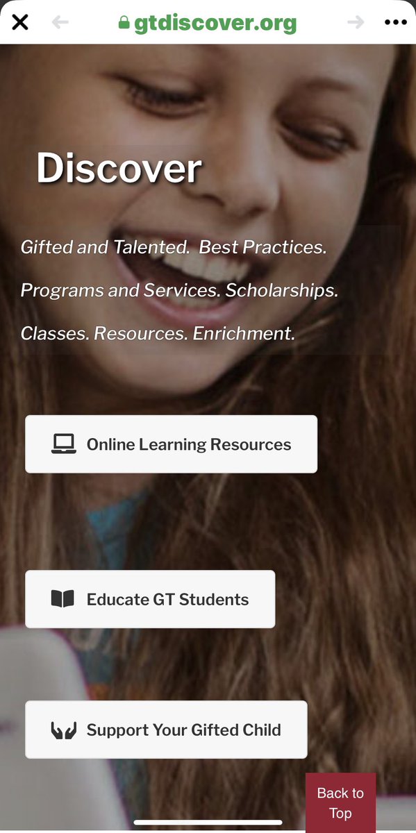 New GT website! gtdiscover.org  Discover and contribute to the wealth of information and resources available for Gifted and Talented students and their families.