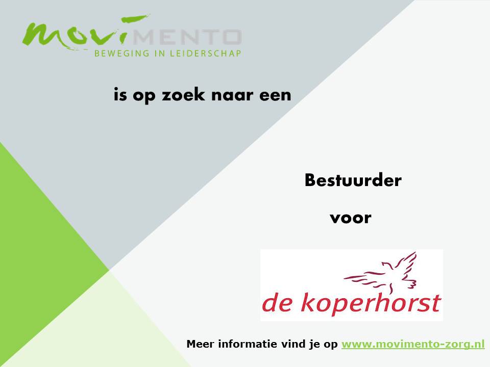 Voor <a href="/DeKoperhorst/">De Koperhorst</a> in Amersfoort zoeken wij een nieuwe bestuurder. 
Kijk voor het profiel op bit.ly/2NGn6eo. 

#bestuurder #ouderenzorg #vacature #amersfoort #schothorst #leiderschap #persoonlijkezorg #zorgenwelzijn