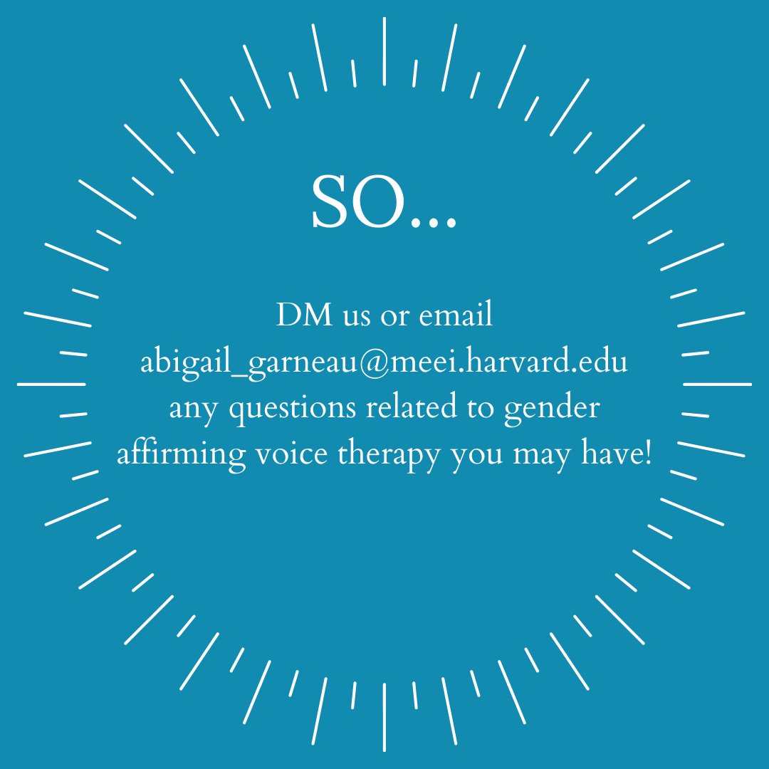 Our friends at <a href="/MassEyeAndEar/">Mass Eye and Ear</a> Transgender Voice Program are taking over our #Instagram this week. Go follow now <a href="/MGHTransHealth/">MGH Transgender Health Program</a>!
DM us with any gender-affirming voice therapy questions!