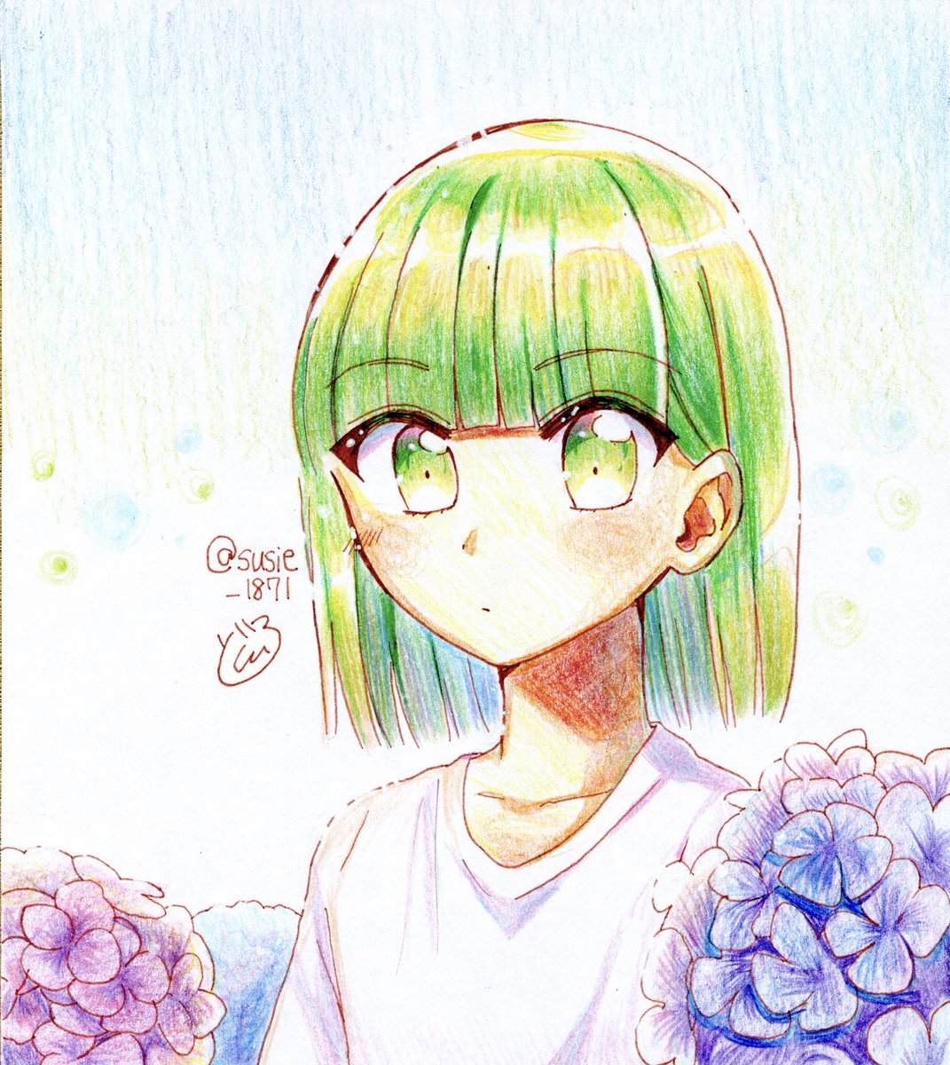 ぱっつん男子と紫陽花 創作 どろしぃ お仕事募集中のイラスト ぱっつん男子と紫陽花 創作 どろしぃ お仕事募集中のイラスト