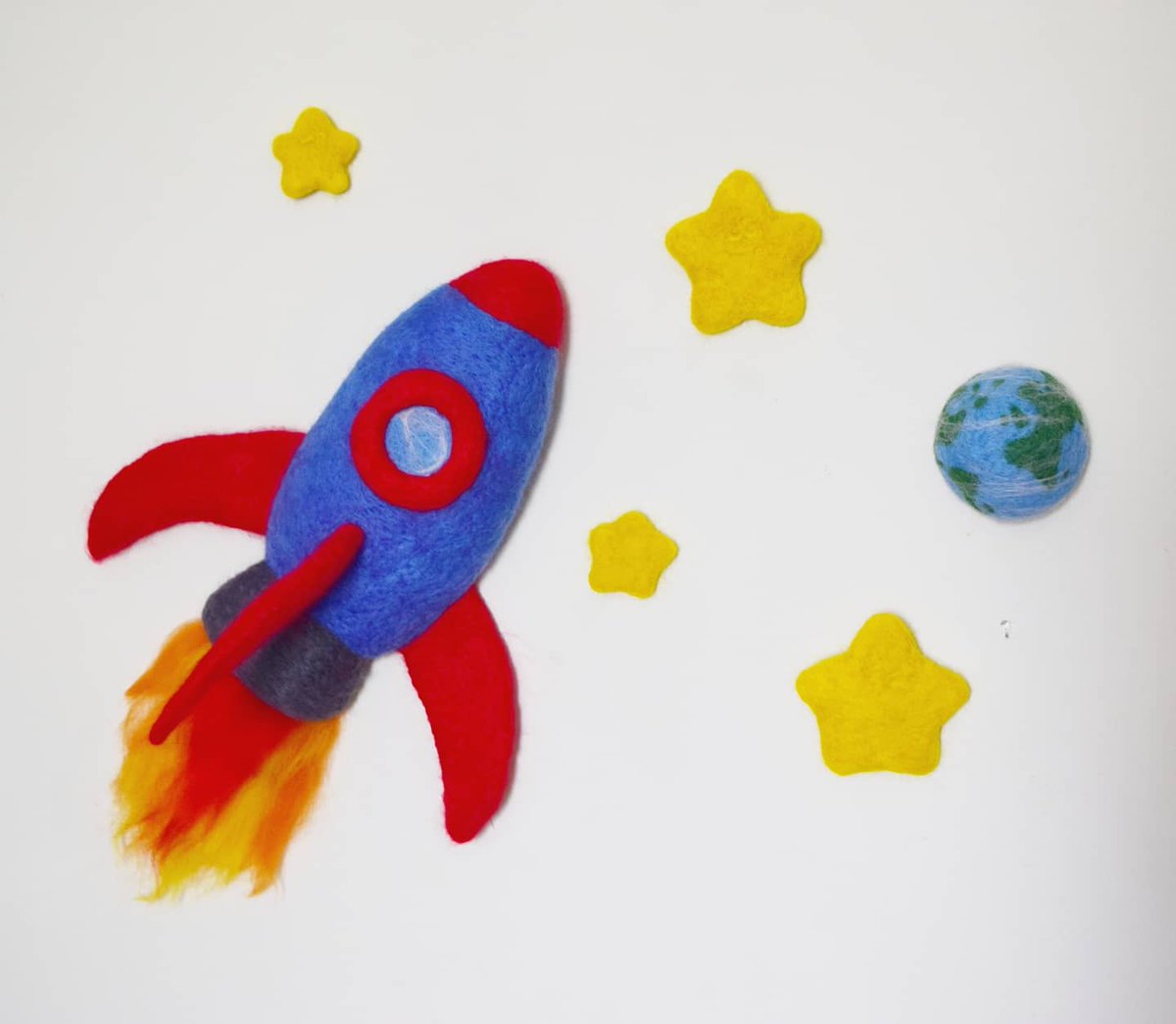 beckywarr's tweet photo. I can finally show you all the felted rocket ship, stars and planet earth I made for my nephew's birthday.
This is also listed in my #etsyshop as a made to order listing.

#kidsroomdecor #spacedecor #needlefelting #wallhanging #handmadewithlove #shopsmall #feltingart #artist https://t.co/PV8OvP8Qdq