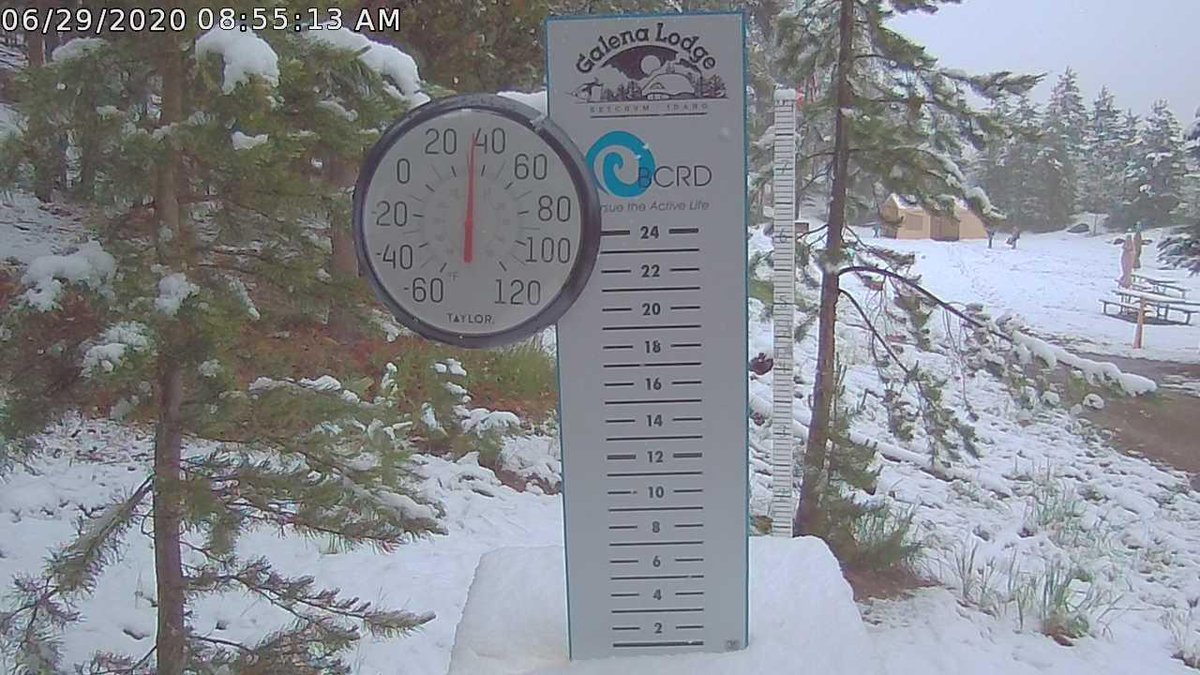 NWSPocatello's tweet image. Some pictures of the #snow this morning from Galena Lodge, Smiley Creek Airport, and Willow Creek Summit #idwx #SnowInJune