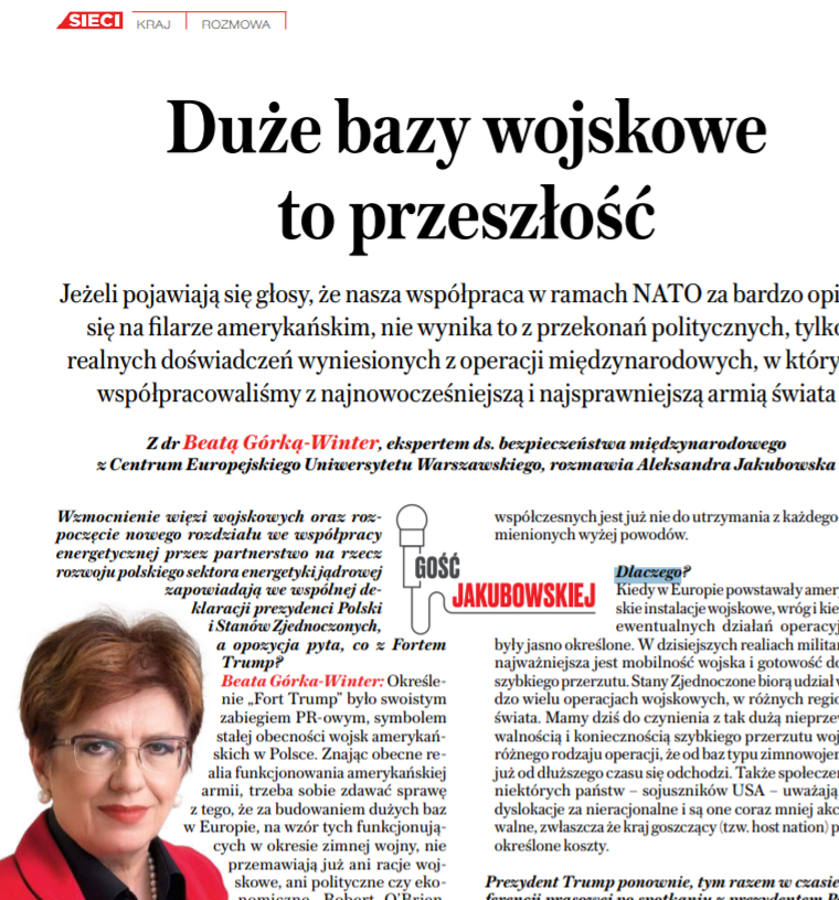 AJakubowska1's tweet photo. W najnowszym numerze @Tygodnik_Sieci polecam Państwu m. in. rozmowę z dr Beatą Górką-Winter @BeataGWinter  o naszym bezpieczeństwie, NATO i militarnym sojuszu polsko-amerykańskim https://t.co/iuHJ9KZkK0