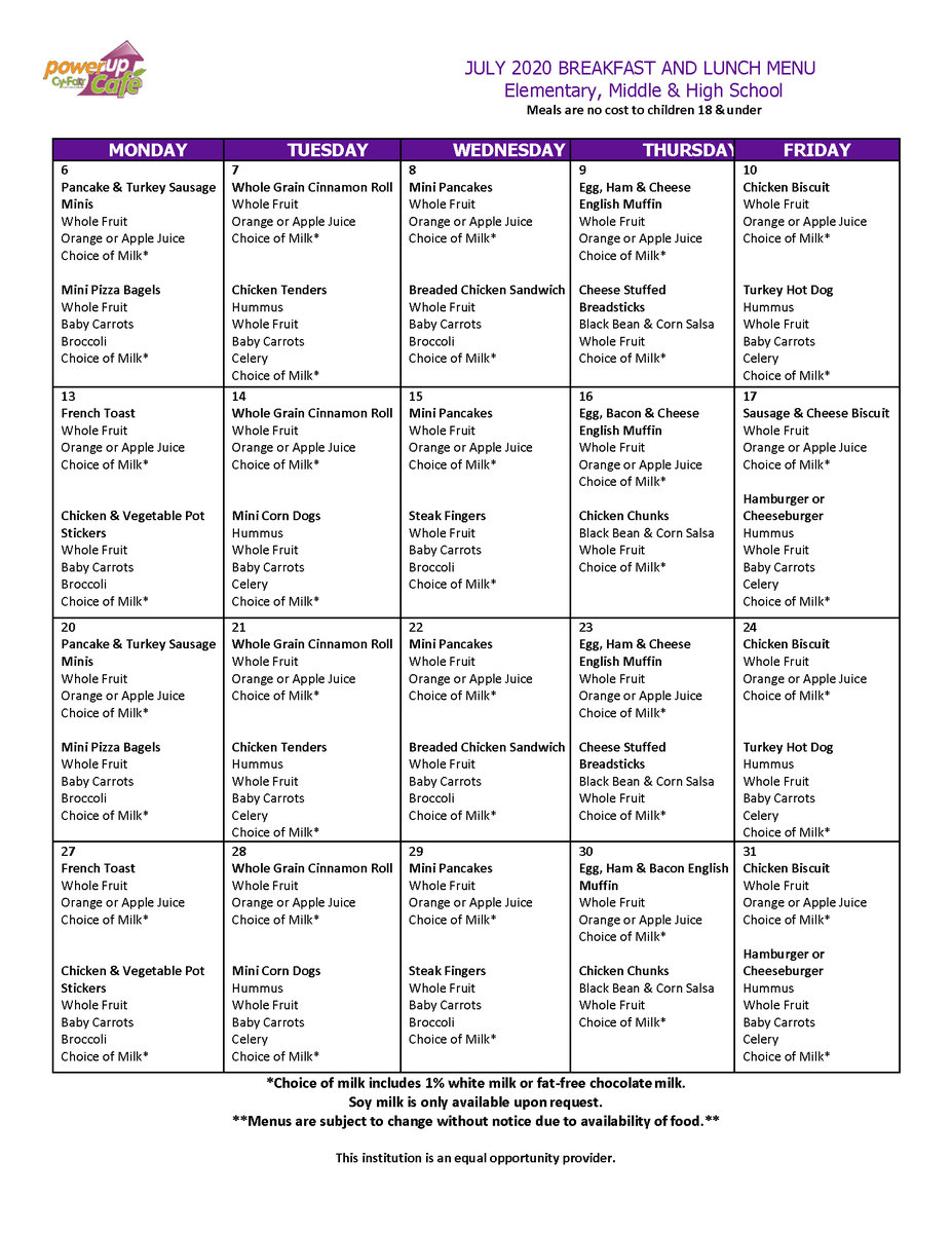 Cy-Fair Nutrition (@powerupcafe) on Twitter photo Beginning next week on July 6, we will be offering more hot menu items & variety in our curbside meals! Come check us out & pick up meals at no cost for children 18 & younger. Visit our page bit.ly/2XzaQSO for site info & menus. <a href="/CyFairISD/">Cypress-Fairbanks ISD</a> #summermeals Beginning next week on July 6, we will be offering more hot menu items & variety in our curbside meals! Come check us out & pick up meals at no cost for children 18 & younger. Visit our page bit.ly/2XzaQSO for site info & menus. <a href="/CyFairISD/">Cypress-Fairbanks ISD</a> #summermeals