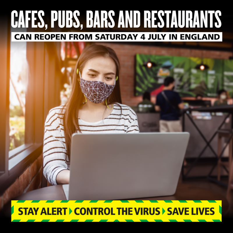  The government will allow restaurants, bars and hair salons to reopen from July 4.Hotels, B&Bs and campsites will also be allowed to reopen. Covid-secure measures should be in place.More info:  https://bit.ly/2YI8em5 