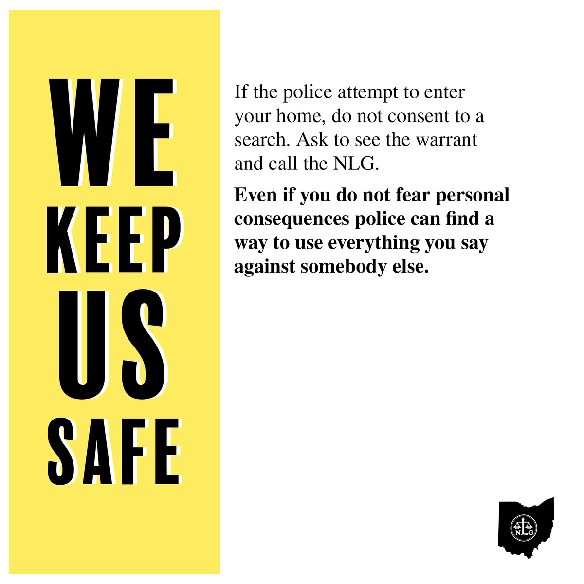 OhioNLG's tweet photo. From an open letter to the movement:  "In addition to ongoing police violence against protestors, organizers, and uprisings, we now know that police are turning to increasing harassment and unwarranted surveillance, visitation, and questioning. " #WeKeepUsSafe https://t.co/LmHnrXVHeU