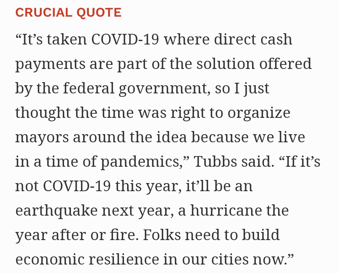 BREAKING: Mayors in Los Angeles, Oakland, Atlanta, Tacoma, Newark, Saint Paul, Jackson, Compton, and Shreveport announced today that they will all join @MichaelDTubbs in launching universal basic income pilot programs in their cities. forbes.com/sites/rachelsa…