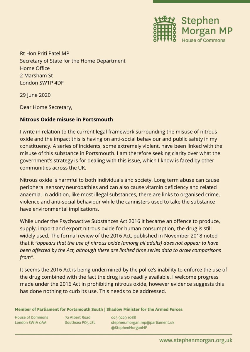 StephenMorganMP's tweet image. I share concerns over a worrying increase in the use of nitrous oxide across in Portsmouth’s parks and open spaces. There is a lack of education on this and it is blighting our communities. Today I have started a campaign to lobby the Government to take action👇🏻