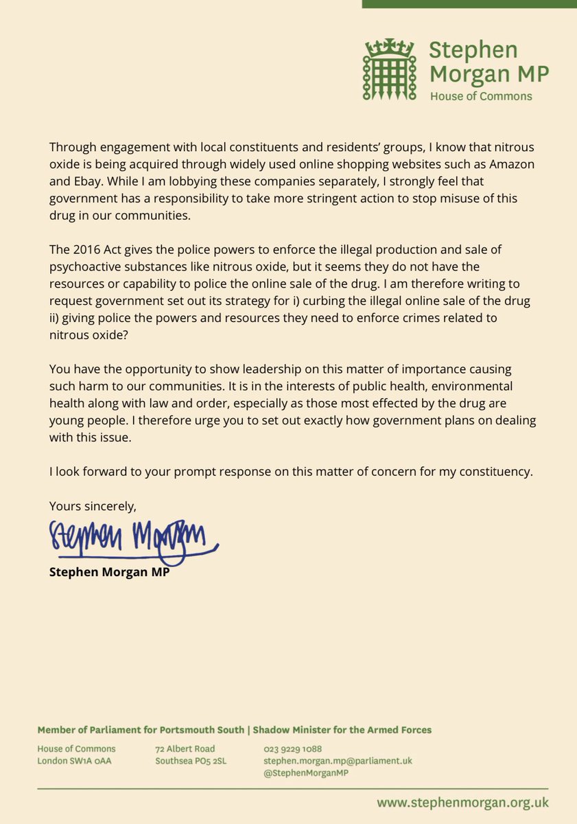 StephenMorganMP's tweet image. I share concerns over a worrying increase in the use of nitrous oxide across in Portsmouth’s parks and open spaces. There is a lack of education on this and it is blighting our communities. Today I have started a campaign to lobby the Government to take action👇🏻