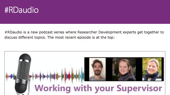 MooreLib's tweet photo. Have you seen these excellent #RDAudio podcasts from @RDPcam? They aim to provide research development guidance with topics like #procrastination and #remoteworking ➡️ https://t.co/VuIkQuRELf https://t.co/IC8saDpNyB