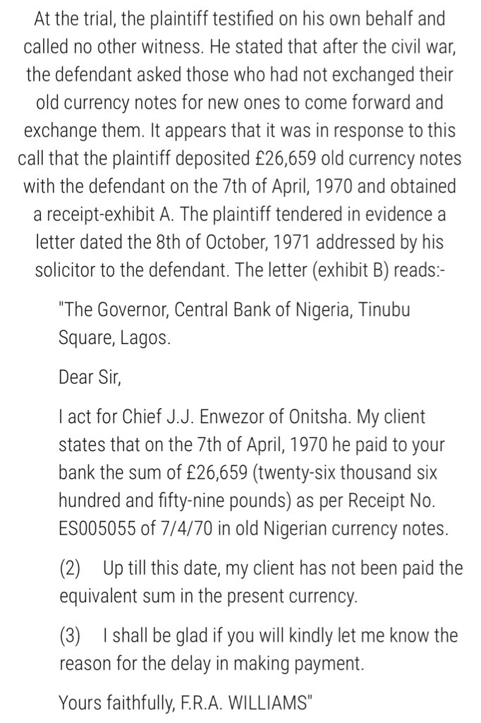 Worth reading, sheds some light on what transpired. Had never heard of this case until now | CHIEF J.J. ENWEZOR V. CENTRAL BANK OF NIGERIA (SC. 167/74) [1976] 10 (19 MARCH 1976):  https://nigerialii.org/ng/judgment/supreme-court/1976/10-7