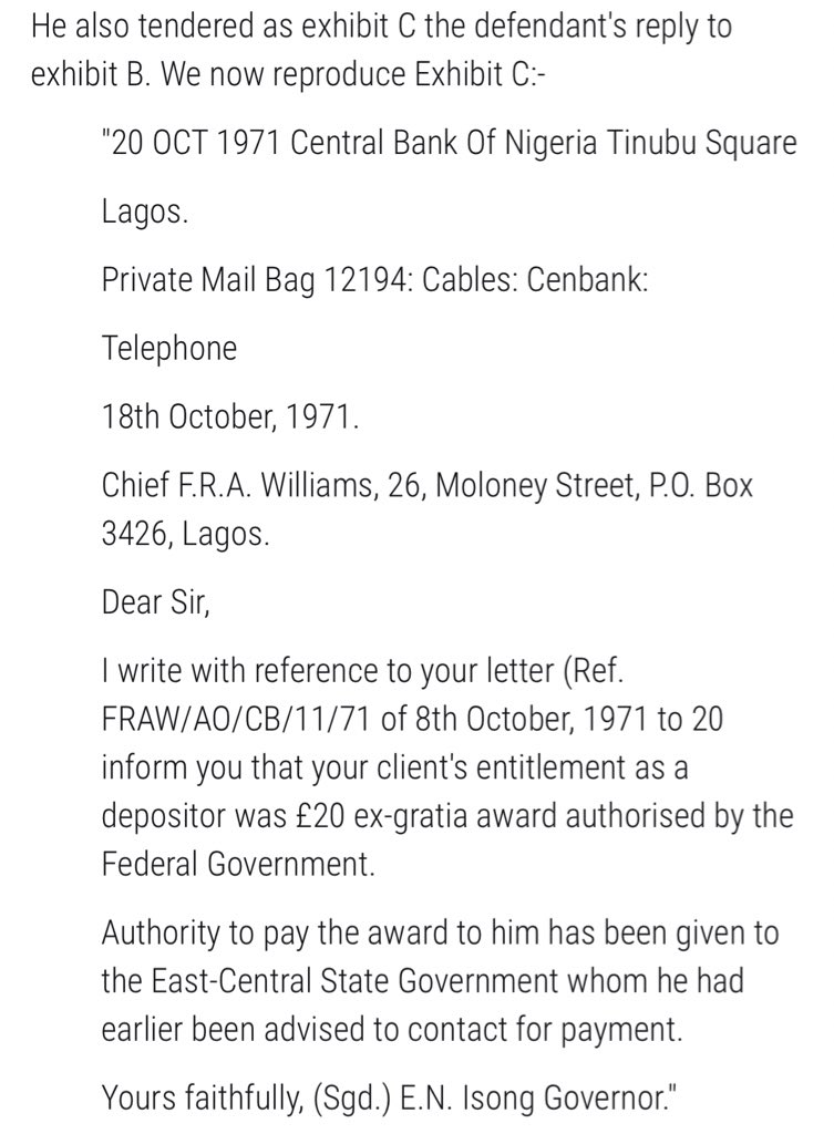 Worth reading, sheds some light on what transpired. Had never heard of this case until now | CHIEF J.J. ENWEZOR V. CENTRAL BANK OF NIGERIA (SC. 167/74) [1976] 10 (19 MARCH 1976):  https://nigerialii.org/ng/judgment/supreme-court/1976/10-7