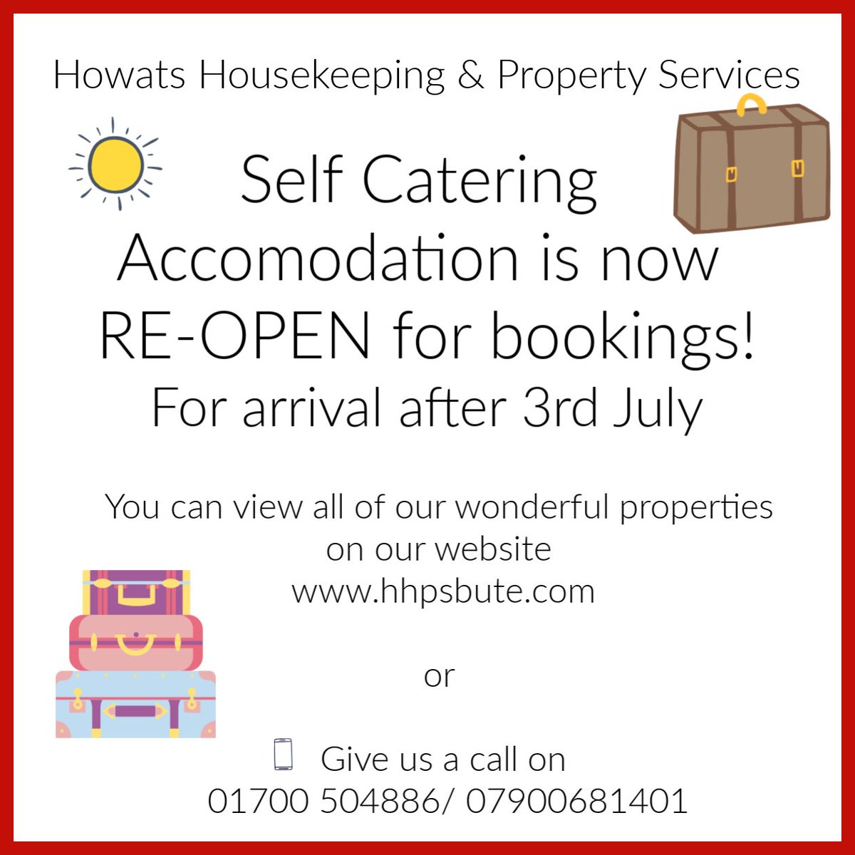Self Catering is now re-open for bookings. All our properties are available to view on our website. 

#isleofbute #scotland #rothesay #selfcatering #Accomodation