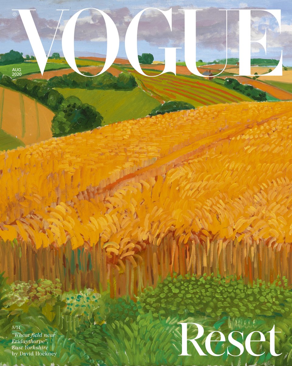 BritishVogue's tweet image. For the August 2020 issue of British Vogue, some of Britain’s greatest living image makers - including David Hockney (pictured)- have submitted imagery of nature in all its glory from around the UK, for a series of 14 special covers: bit.ly/2BbWM9t